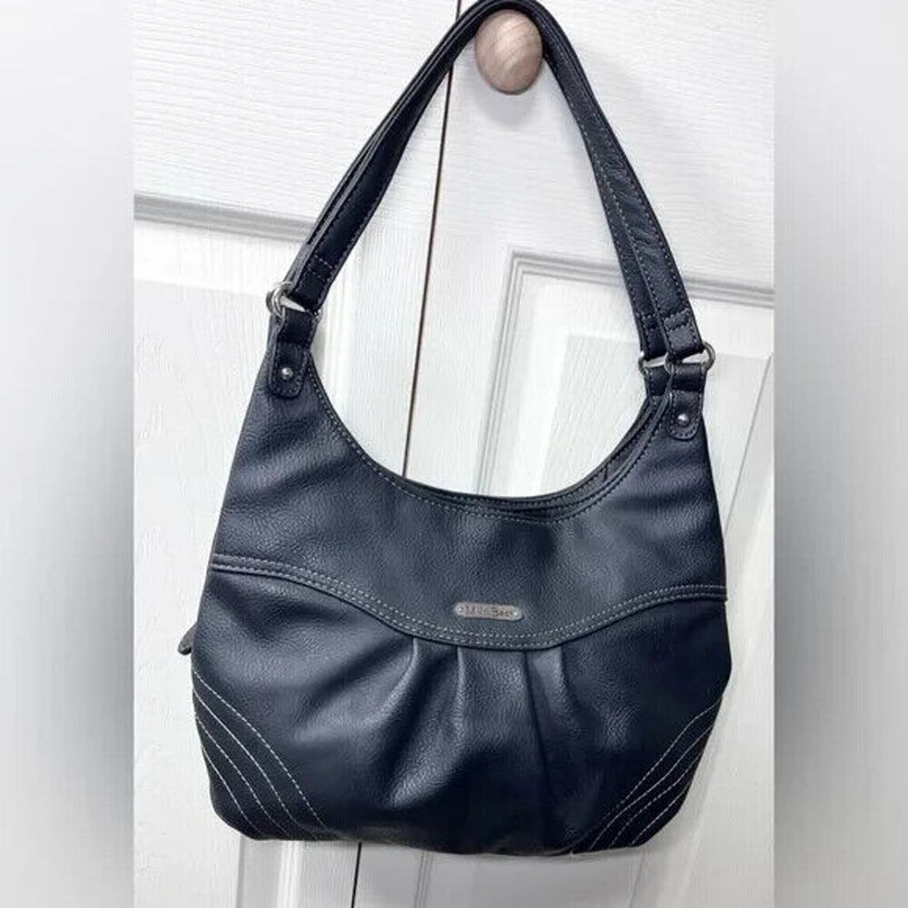 Black MultiSac Shoulder Bag Faux Leather Older Purse 3 Pockets 13" x 18 From Top